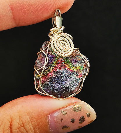 | Mini pendant | Goethite Pendant Copper Wire Wrapped Gemstone Pendant | COLOUR: Gold x Green x Pink x Orange | 100% natural color |