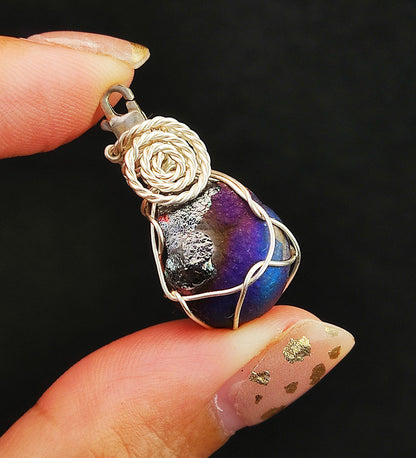 | Mini pendant | Goethite Pendant Copper Wire Wrapped Gemstone Pendant | COLOUR: purple | 100% natural color |