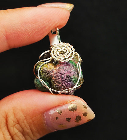 | Mini pendant | Goethite Pendant Copper Wire Wrapped Gemstone Pendant | COLOUR: Gold x Green x Pink | 100% natural color |