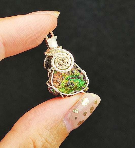 | Mini pendant | Goethite Pendant Copper Wire Wrapped Gemstone Pendant | COLOUR: Gold x Green x Orange | 100% natural color |