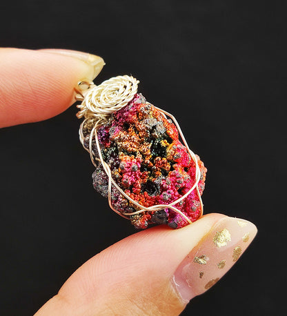 | Mini pendant | Goethite Pendant Copper Wire Wrapped Gemstone Pendant | COLOUR: Pink | 100% natural color |