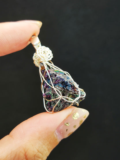 | Mini pendant | Goethite Pendant Copper Wire Wrapped Gemstone Pendant | COLOUR:Rainbow | 100% natural color |