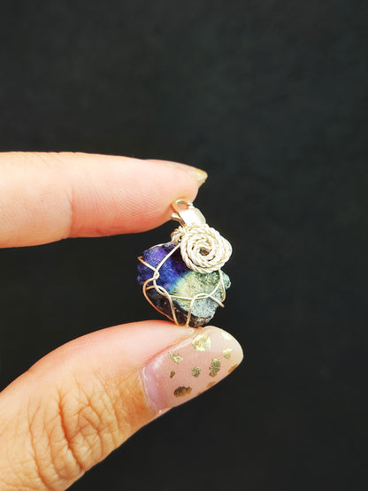 | Mini pendant | Goethite Pendant Copper Wire Wrapped Gemstone Pendant | COLOUR: Blue x Purple | 100% natural color |
