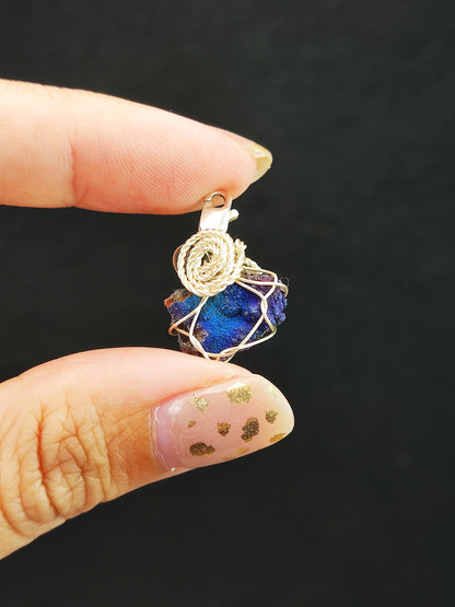 | Mini pendant | Goethite Pendant Copper Wire Wrapped Gemstone Pendant | COLOUR: Blue x Purple | 100% natural color |