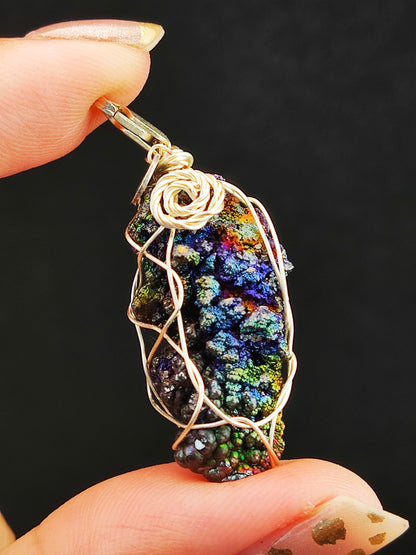 | Mini pendant | Goethite Pendant Copper Wire Wrapped Gemstone Pendant | COLOUR: Blue x Green | 100% natural color |