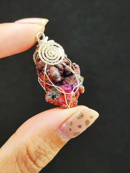 | Mini pendant | Goethite Pendant Copper Wire Wrapped Gemstone Pendant | COLOUR: Pink | 100% natural color |