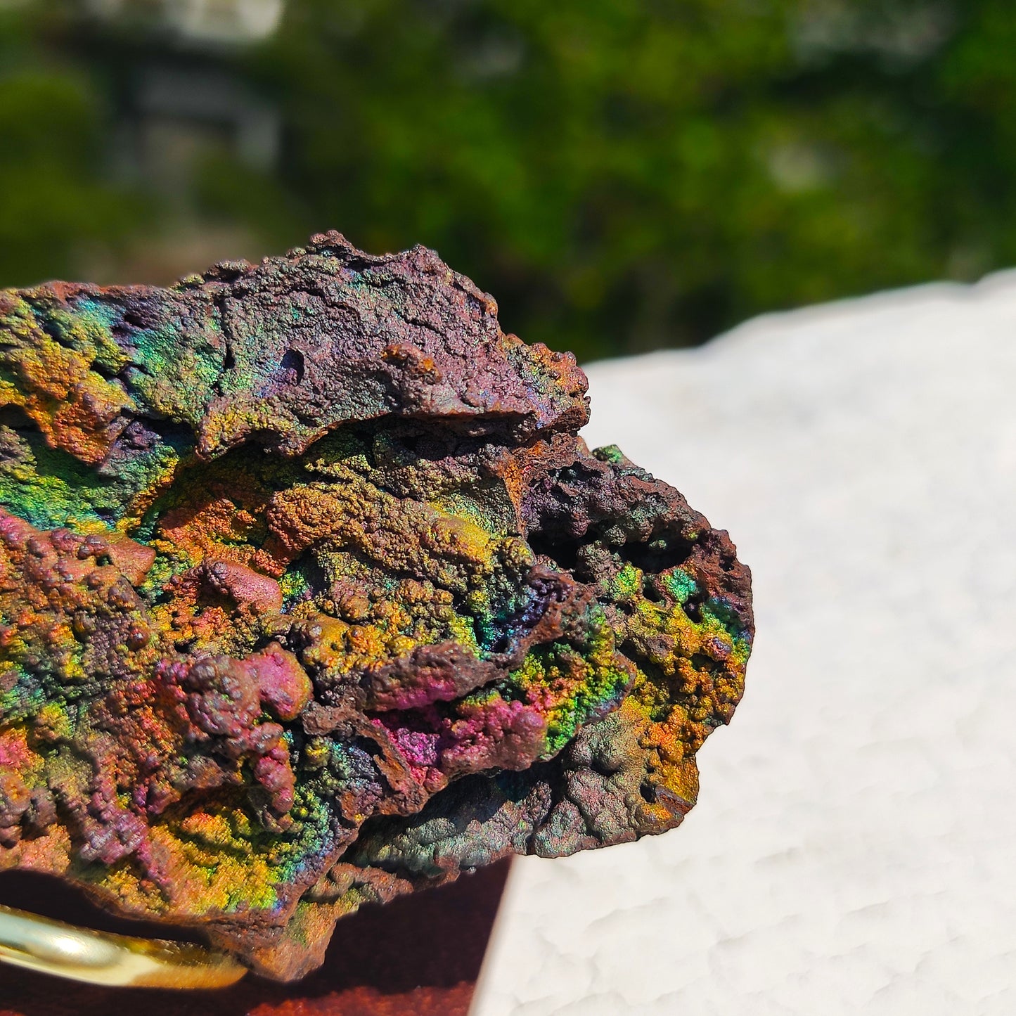 Premium Rainbow Leklai Living Stone | With Custom Wooden Stand (Approx. 6x4cm) | Rare Full-Spectrum Energy, Exquisitely Vibrant Colors | Holistic Luck Enhancement & Aura Purification | Natural Malaysia Raw Ore