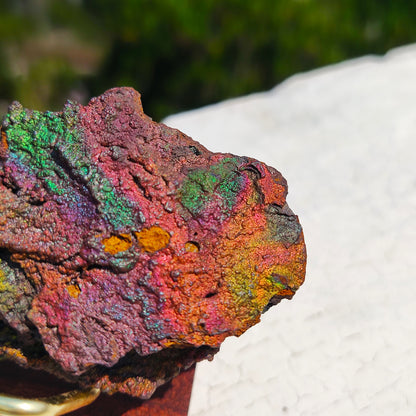 Premium Rainbow Leklai Living Stone | With Custom Wooden Stand (Approx. 6x4cm) | Rare Full-Spectrum Energy, Exquisitely Vibrant Colors | Holistic Luck Enhancement & Aura Purification | Natural Malaysia Raw Ore