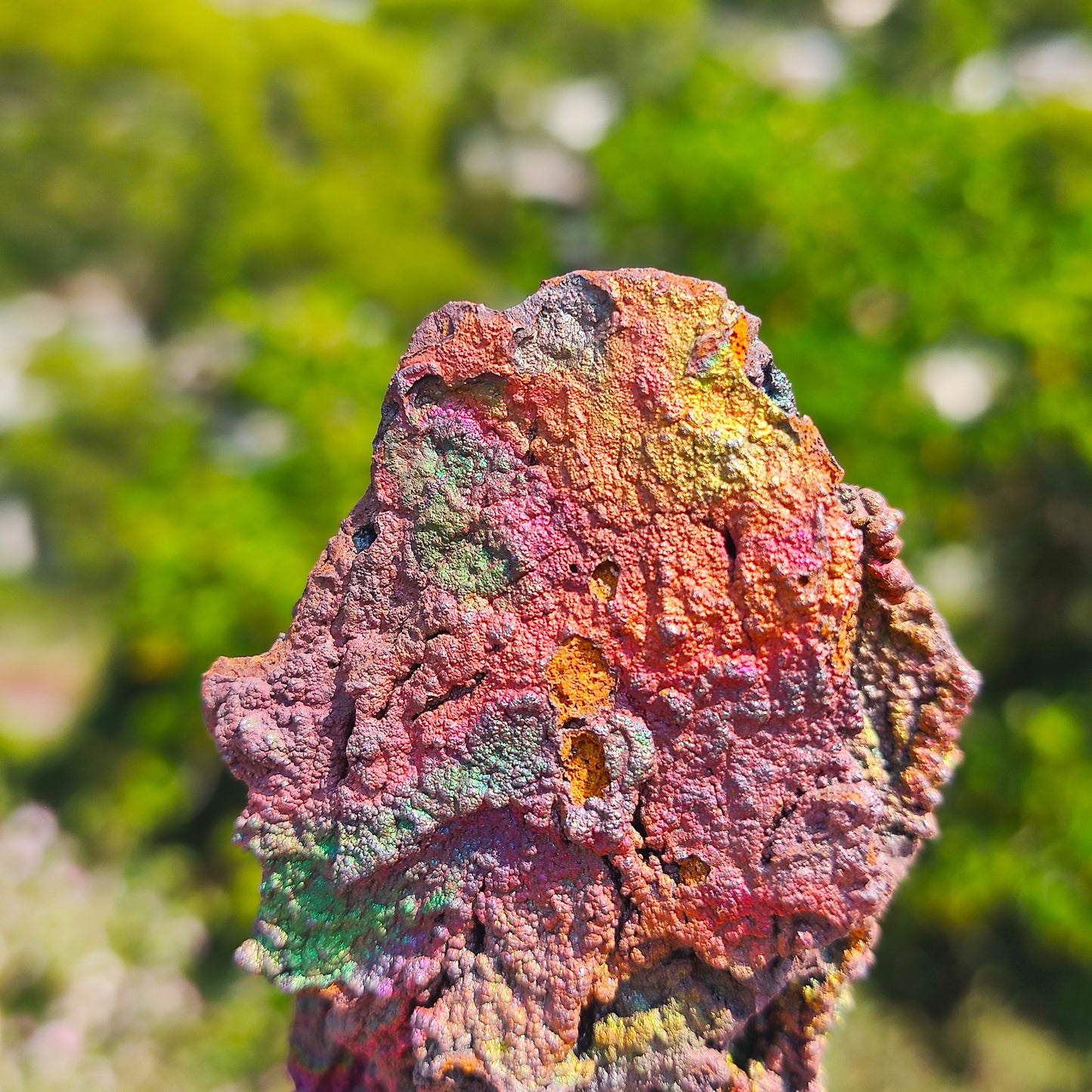 Premium Rainbow Leklai Living Stone | With Custom Wooden Stand (Approx. 6x4cm) | Rare Full-Spectrum Energy, Exquisitely Vibrant Colors | Holistic Luck Enhancement & Aura Purification | Natural Malaysia Raw Ore
