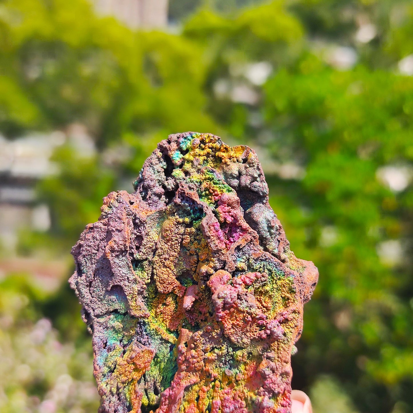 Premium Rainbow Leklai Living Stone | With Custom Wooden Stand (Approx. 6x4cm) | Rare Full-Spectrum Energy, Exquisitely Vibrant Colors | Holistic Luck Enhancement & Aura Purification | Natural Malaysia Raw Ore