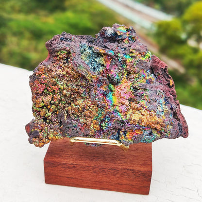 頂級七彩力泥活石原石 | 附專屬木架 (約 7x6cm) | 稀有全頻能量、大尺寸美艷收藏 | 全方位運勢提升、淨化守護 | 馬來西亞天然能量原礦