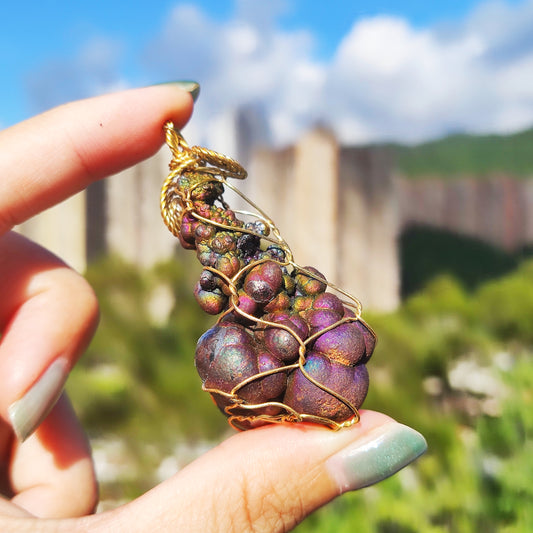 | Goethite Pendant Copper Wire Wrapped Gemstone Pendant | COLOUR: Red x Gold x Silver x Purple | 100% natural color |