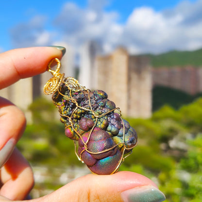 | Goethite Pendant Copper Wire Wrapped Gemstone Pendant | COLOUR: Red x Gold x Silver x Purple | 100% natural color |