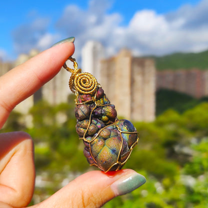 | Goethite Pendant Copper Wire Wrapped Gemstone Pendant | COLOUR: Red x Gold x Silver x Purple | 100% natural color |