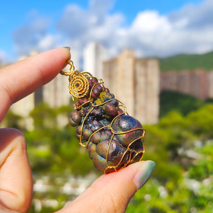 | Goethite Pendant Copper Wire Wrapped Gemstone Pendant | COLOUR: Red x Gold x Silver x Purple | 100% natural color |