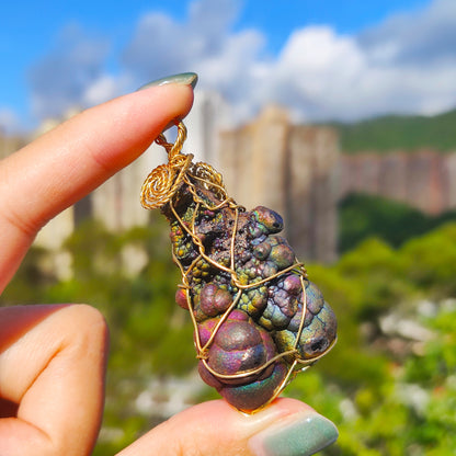 | Goethite Pendant Copper Wire Wrapped Gemstone Pendant | COLOUR: Red x Gold x Silver x Purple | 100% natural color |