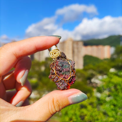 | Goethite Pendant Copper Wire Wrapped Gemstone Pendant | COLOUR: pink,  Pink, Orange | 100% natural color |