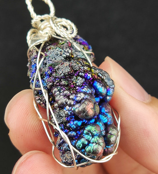 | Goethite Pendant Copper Wire Wrapped Gemstone Pendant | COLOUR: Silver, blue | 100% natural color |