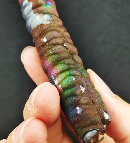 | Goethite Pillar(8.5cm) | Goethite Pendant Copper Wire Wrapped Gemstone Pendant | COLOUR: Purple x Silver x Green| 100% natural color |