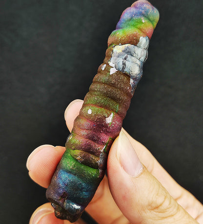 | Goethite Pillar(8.5cm) | Goethite Pendant Copper Wire Wrapped Gemstone Pendant | COLOUR: Purple x Silver x Green| 100% natural color |