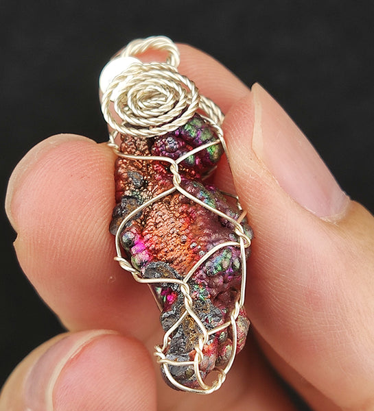 | Goethite Pillar(3cm) | Goethite Pendant Copper Wire Wrapped Gemstone Pendant | COLOUR: pink x orange x silver| 100% natural color |