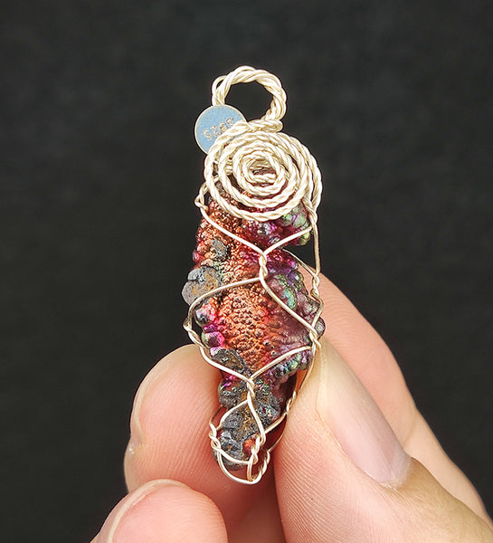 | Goethite Pillar(3cm) | Goethite Pendant Copper Wire Wrapped Gemstone Pendant | COLOUR: pink x orange x silver| 100% natural color |