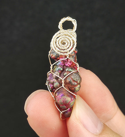 | Goethite Pillar(3cm) | Goethite Pendant Copper Wire Wrapped Gemstone Pendant | COLOUR: pink x orange x silver| 100% natural color |