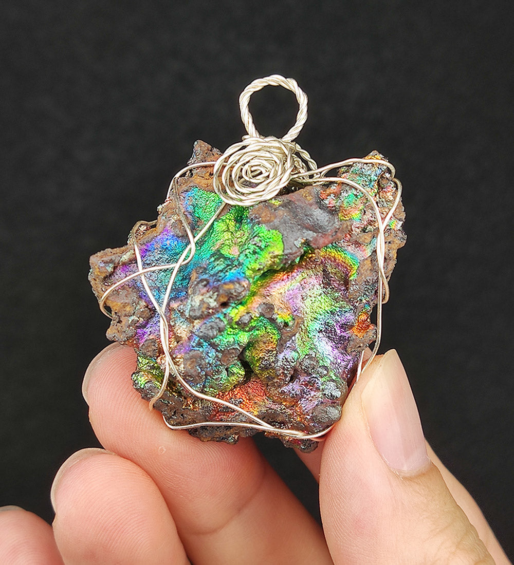 | Goethite Pendant Copper Wire Wrapped Gemstone Pendant | COLOUR: Gold x Pink x Green x Orange | 100% natural color |