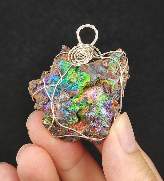 | Goethite Pendant Copper Wire Wrapped Gemstone Pendant | COLOUR: Gold x Pink x Green x Orange | 100% natural color |
