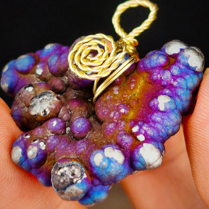 Bodhi Bead Pendant Dragon Heart | Natural Blue Purple Silver | Wealth Luck & Career Breakthrough
