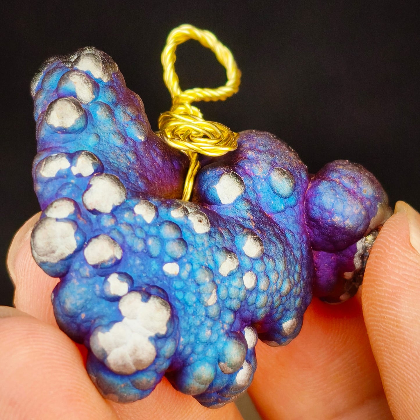 Bodhi Bead Pendant Dragon Heart | Natural Blue Purple Silver | Wealth Luck & Career Breakthrough