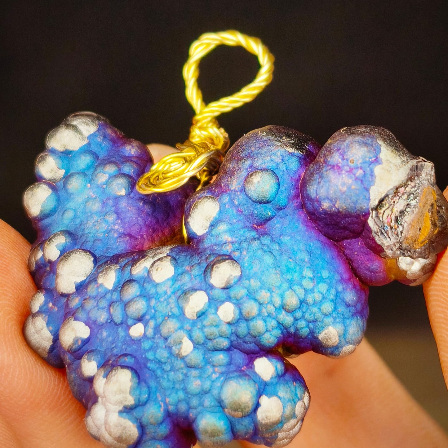 Bodhi Bead Pendant Dragon Heart | Natural Blue Purple Silver | Wealth Luck & Career Breakthrough