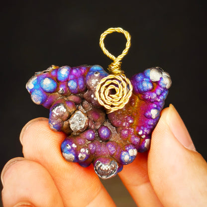 Bodhi Bead Pendant Dragon Heart | Natural Blue Purple Silver | Wealth Luck & Career Breakthrough