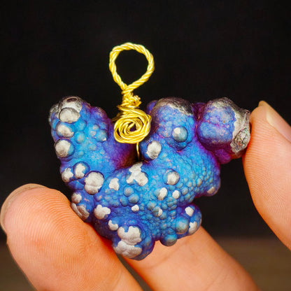 Bodhi Bead Pendant Dragon Heart | Natural Blue Purple Silver | Wealth Luck & Career Breakthrough
