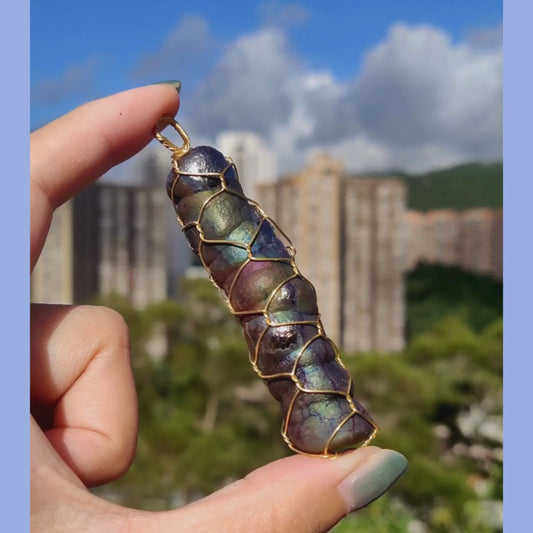 | Goethite Pillar(6cm) | Goethite Pendant Copper Wire Wrapped Gemstone Pendant | COLOUR: Silver x Gold x Green x Blue x Pink | 100% natural color |