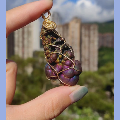 | Goethite Pendant Copper Wire Wrapped Gemstone Pendant | COLOUR: Red x Gold x Silver x Purple | 100% natural color |