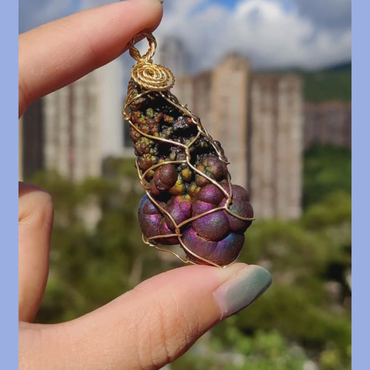 | Goethite Pendant Copper Wire Wrapped Gemstone Pendant | COLOUR: Red x Gold x Silver x Purple | 100% natural color |