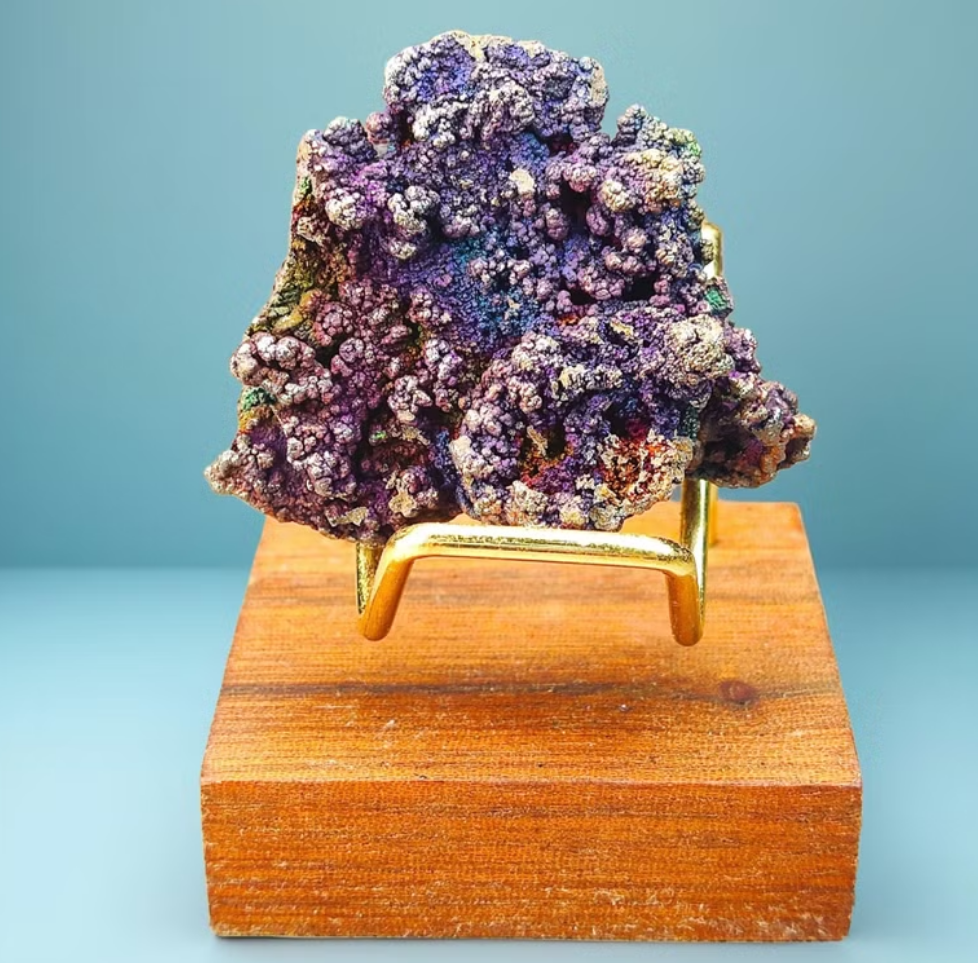 Premium Rainbow Leklai Living Stone | With Custom Wooden Stand (Approx. 4x5cm) | Rare Full-Spectrum Energy, Exquisitely Vibrant Colors | Holistic Luck Enhancement & Aura Purification | Natural Malaysia Raw Ore