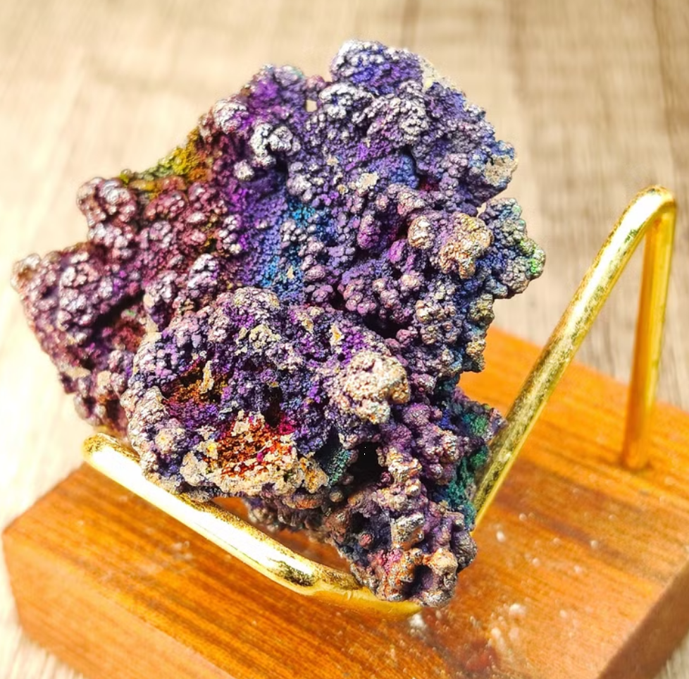 Premium Rainbow Leklai Living Stone | With Custom Wooden Stand (Approx. 4x5cm) | Rare Full-Spectrum Energy, Exquisitely Vibrant Colors | Holistic Luck Enhancement & Aura Purification | Natural Malaysia Raw Ore