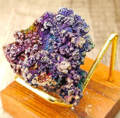Premium Rainbow Leklai Living Stone | With Custom Wooden Stand (Approx. 4x5cm) | Rare Full-Spectrum Energy, Exquisitely Vibrant Colors | Holistic Luck Enhancement & Aura Purification | Natural Malaysia Raw Ore