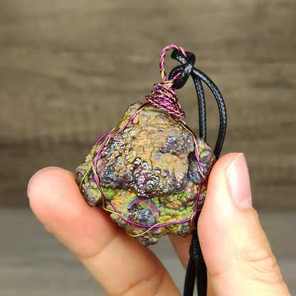 Rainbow Leklai Raw Stone Pendant | Green & Gold Radiance | Career & Wealth Energy Companion
