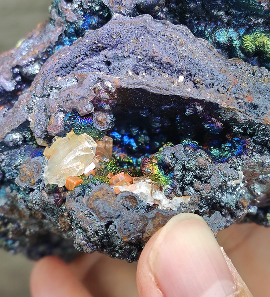 | Top premium rare Iridescent Goethite, Turgite, Hematite, Iridescent | COLOUR: Purple, Green, Turgite with black Calcite | 100% natural color |