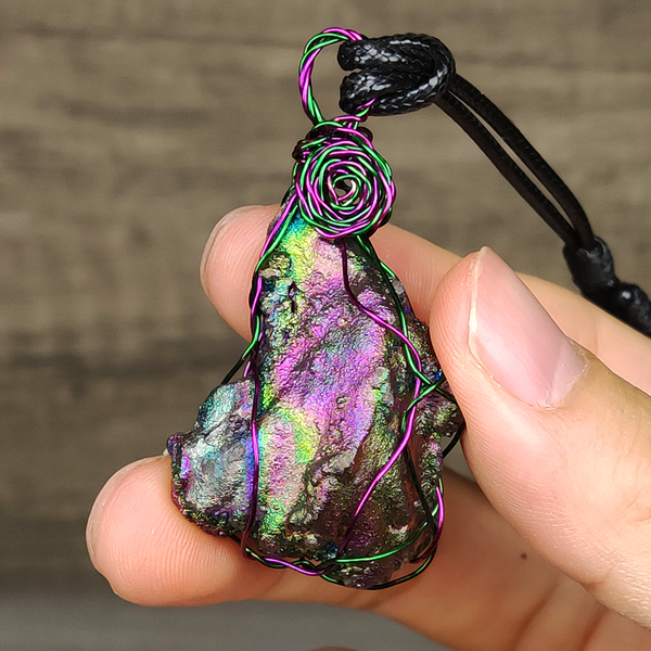 | Goethite Pendant Copper Wire Wrapped Gemstone Pendant | COLOUR: Pink,blue,green | 100% natural color |