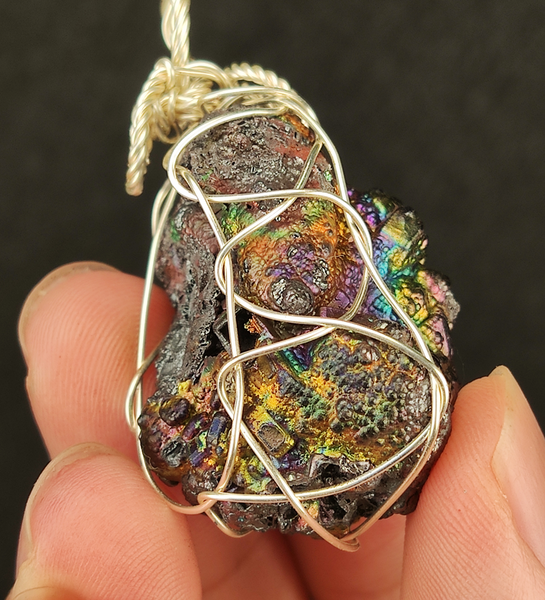 | Goethite Pendant Copper Wire Wrapped Gemstone Pendant | COLOUR:  Rainbow, Turgite with Gold Calcite| 100% natural color |