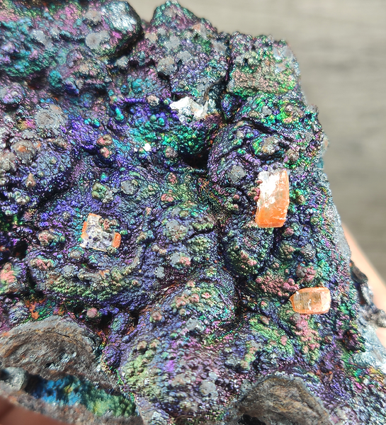 | Top premium rare Iridescent Goethite, Turgite, Hematite, Iridescent | COLOUR: Purple, Green, Turgite with black Calcite | 100% natural color |