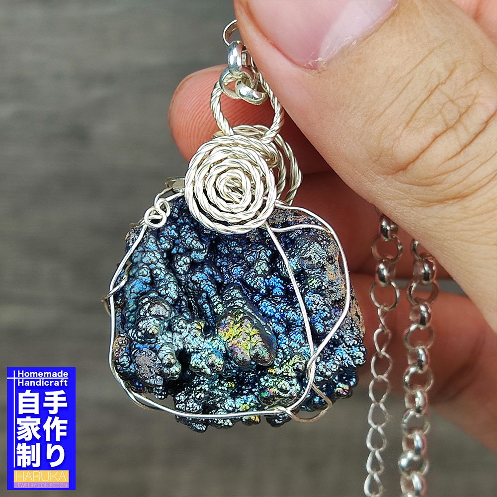 | Goethite Pendant Copper Wire Wrapped Gemstone Pendant | COLOUR: Blue, Silver | 100% natural color |