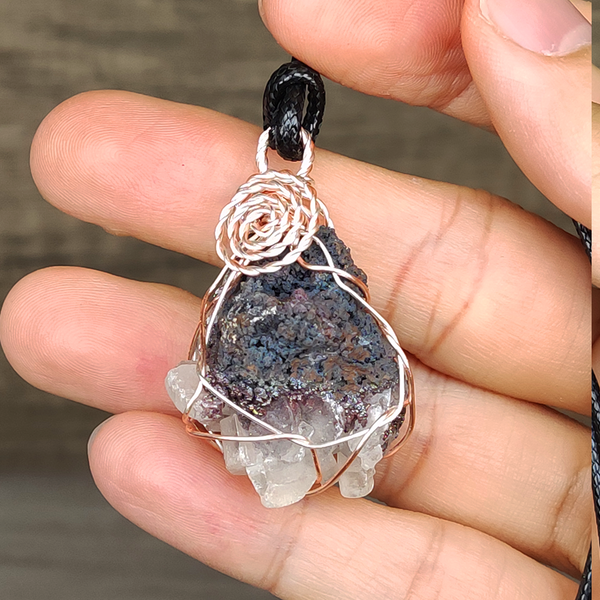 | Goethite Pendant Copper Wire Wrapped Gemstone Pendant | COLOUR:with White Quartz,Crystal | 100% natural color |