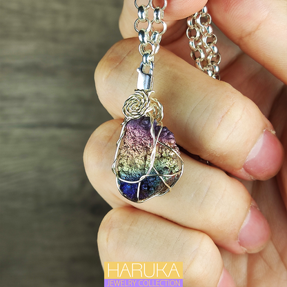 [Elite Crystal] Rainbow Leklai x Crystal Druzy Pendant | Gold & Pink Manifestation | Diamond-Grade Sparkle | Wealth & Noble Connections Charm