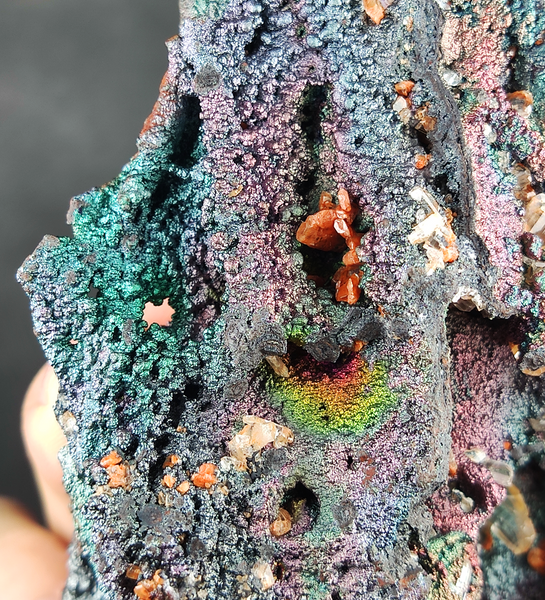 | Top premium rare Iridescent Goethite, Turgite, Hematite, Iridescent | COLOUR: Purple, pink, green with Orange Quartz,Crystal | 100% natural color |