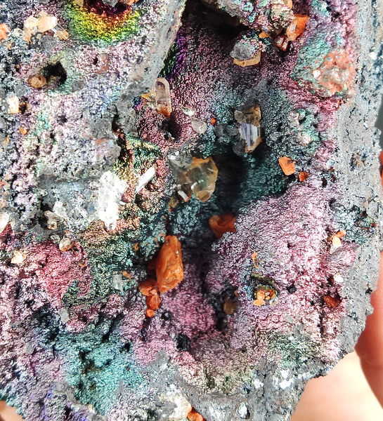 | Top premium rare Iridescent Goethite, Turgite, Hematite, Iridescent | COLOUR: Purple, pink, green with Orange Quartz,Crystal | 100% natural color |